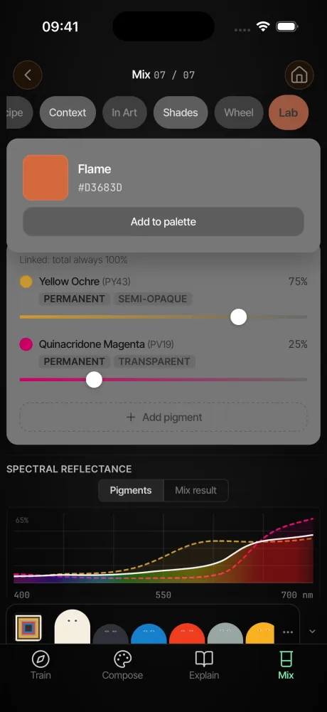 Spectral paint mixing recipe in Chrooma Colors